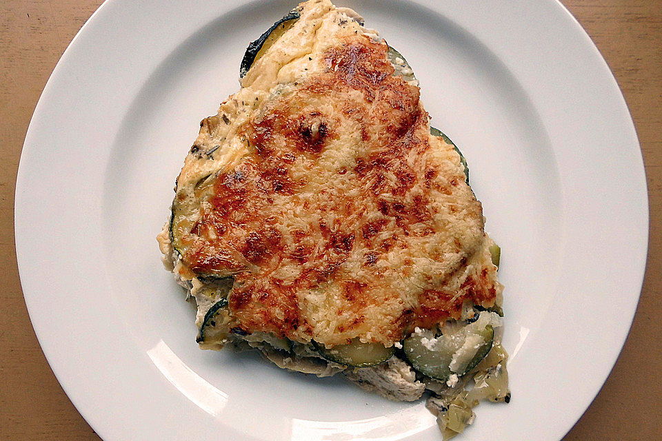 Zucchini-Champignon-Lauch Gratin