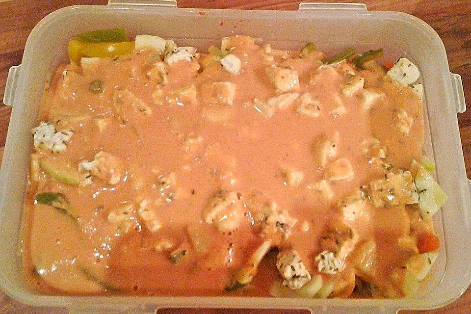 Schafskäse mit Paprika-Tomatengemüse auf Reis aus dem Thermomix
