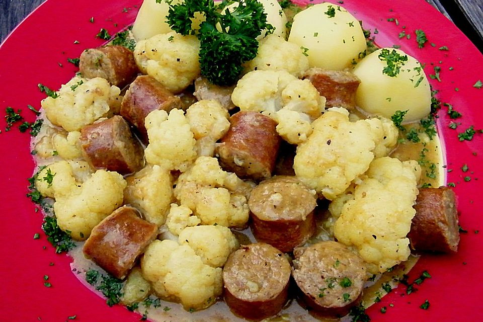 Blumenkohl-Bratwurst-Pfanne