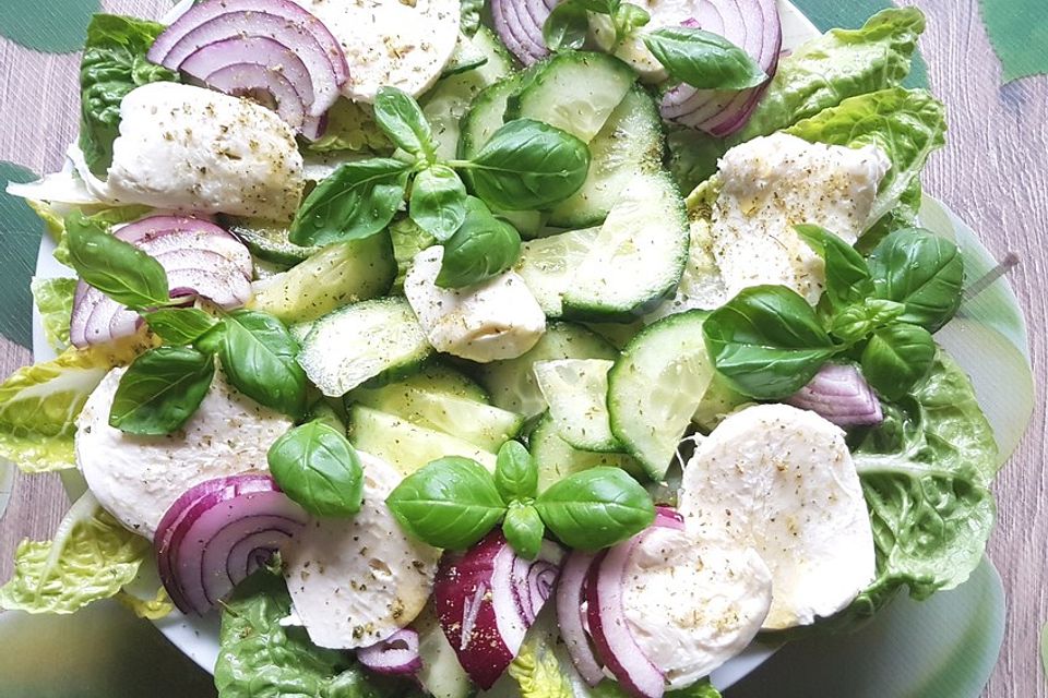 Gurkensalat mit roten Zwiebeln