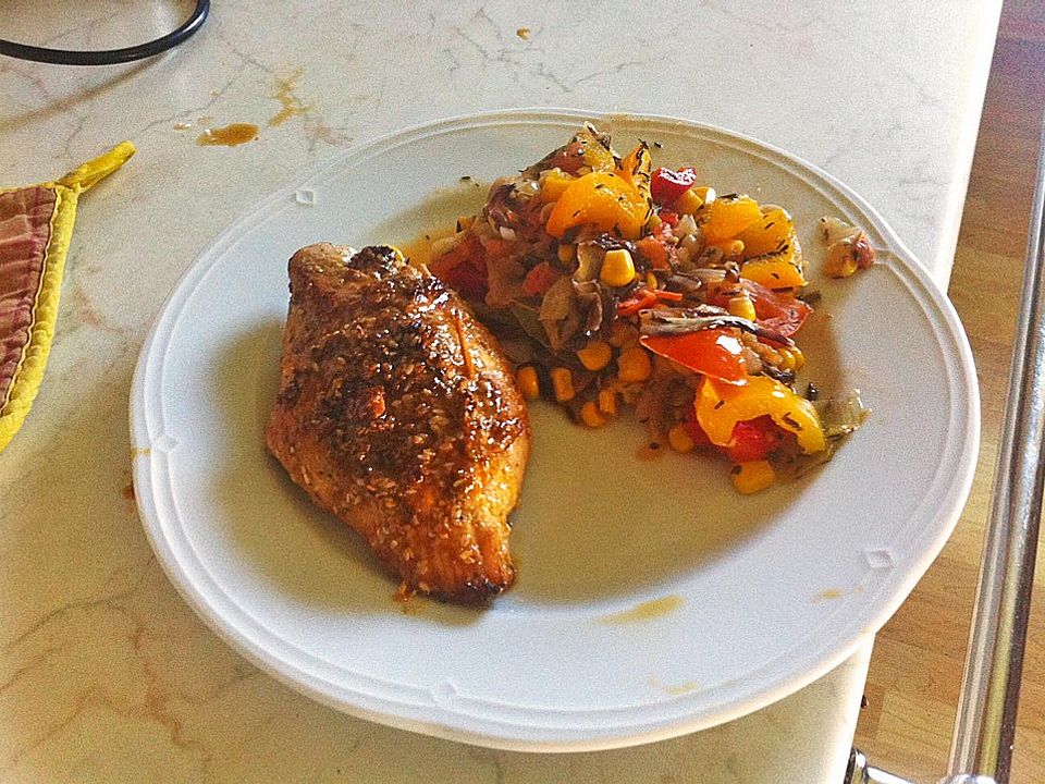 Hühnerbrust mit Brunchfüllung und Rosmaringemüse von Leeeena| Chefkoch