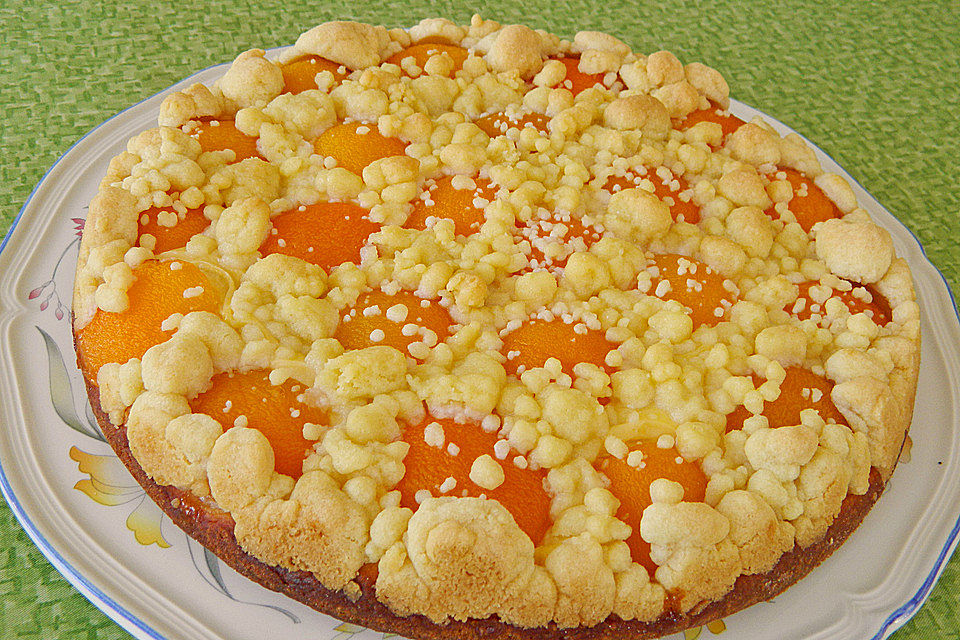 Aprikosen-Vanillecreme-Streusel Blechkuchen