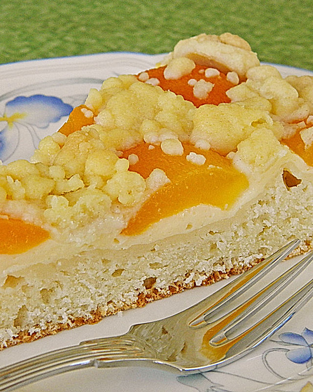 Aprikosen-Vanillecreme-Streusel Blechkuchen