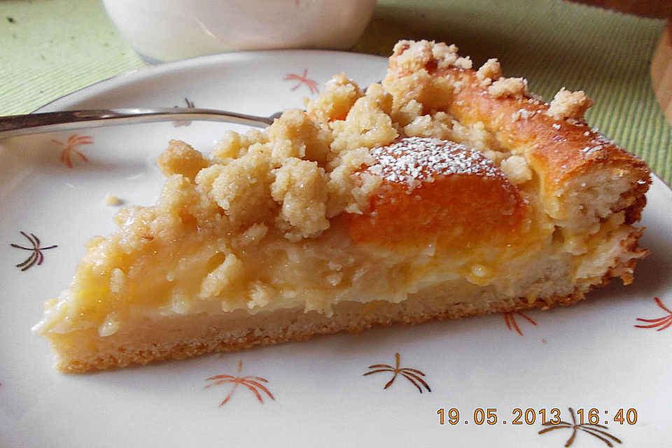 Aprikosen-Vanillecreme-Streusel Blechkuchen