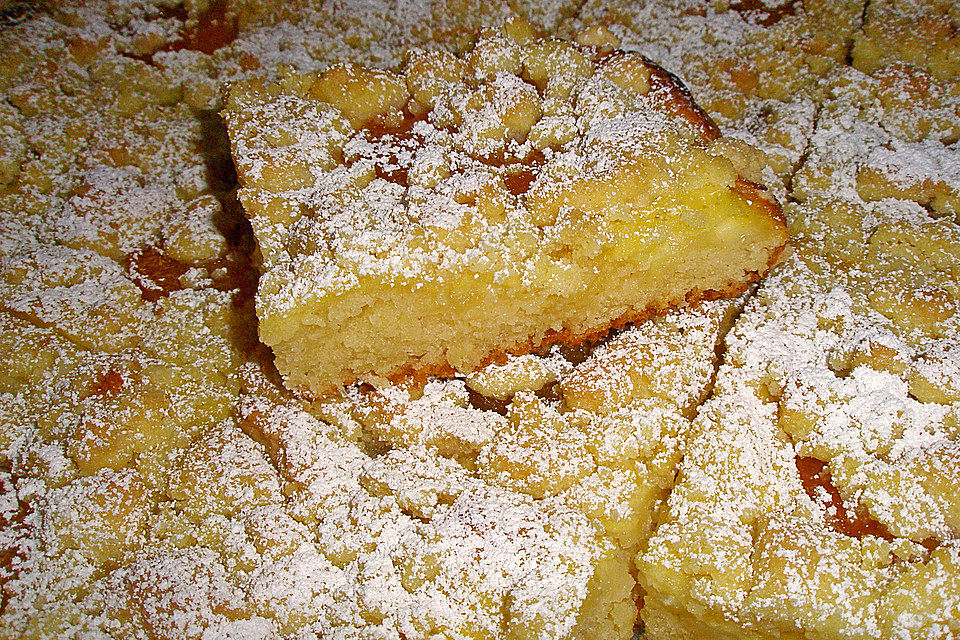 Aprikosen-Vanillecreme-Streusel Blechkuchen