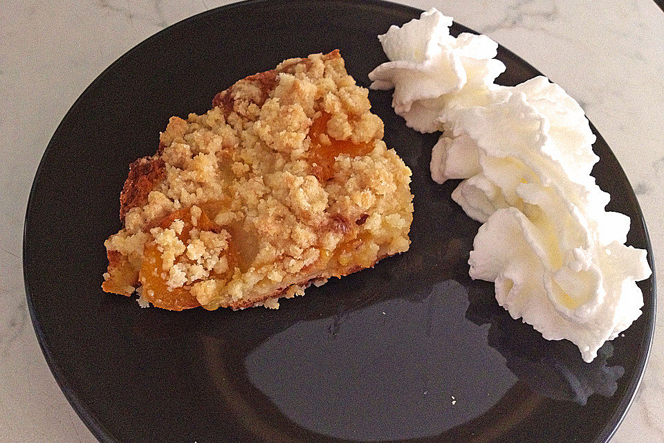 Aprikosen-Vanillecreme-Streusel Blechkuchen