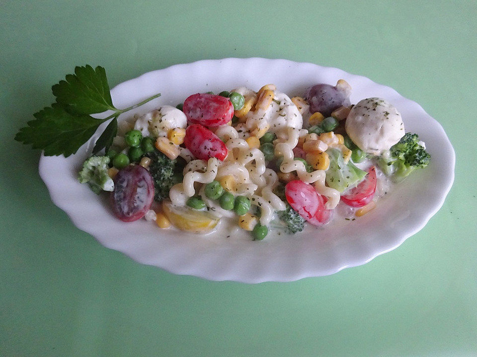 Nudel-Gemüse-Salat mit frischer Joghurt-Dill-Soße von Mietzkatze| Chefkoch