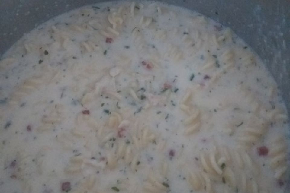 Nudeln mit Käse-Schinkensauce