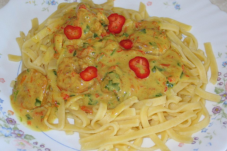 Pasta mit Garnelen in Kokos-Sahne-Soße