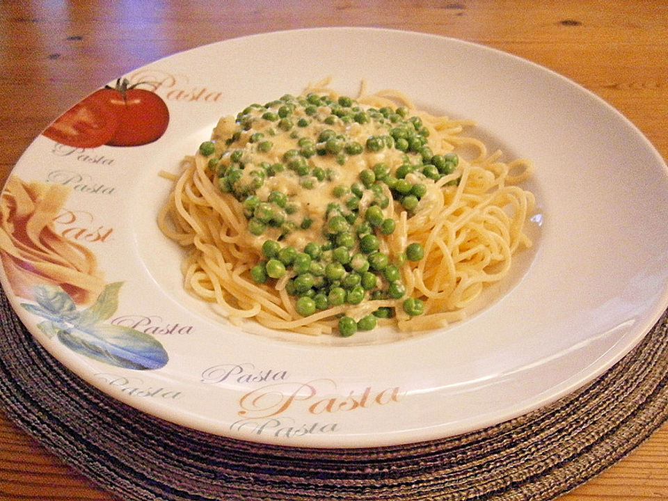 Spaghetti mit Sahne-Erbsen-Sauce| Chefkoch