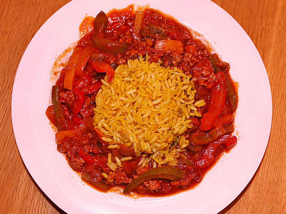 Paprika-Gemüsepfanne mit Hackfleisch und Reis von remasch | Chefkoch