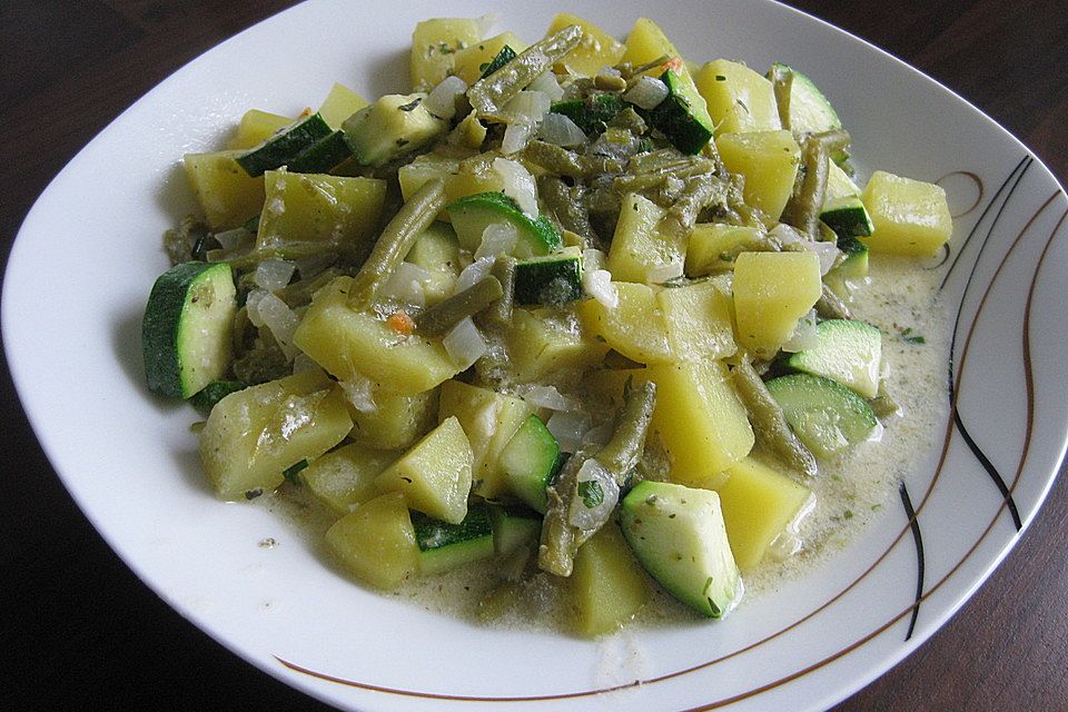 Kartoffelpfanne mit Bohnen und Zucchini