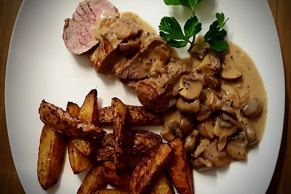 Schweinefilet mit Champignons in Sherryrahmsauce