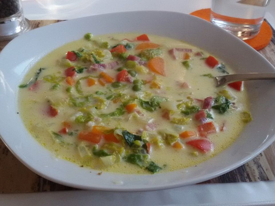 Endivien-Käse-Suppe (mit Möhren, roter Paprika und Erbsen) von McMoe ...