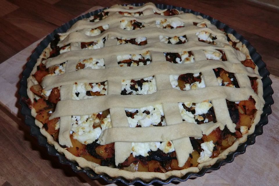 Kürbis, Spinat und Feta-Pie