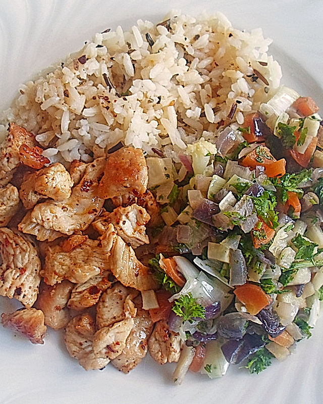 Hühnerfilet-Reis-Gemüsepfanne für 2 Personen