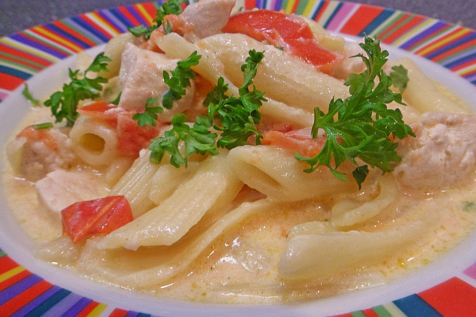 Penne mit Tomaten-Hähnchen Sauce