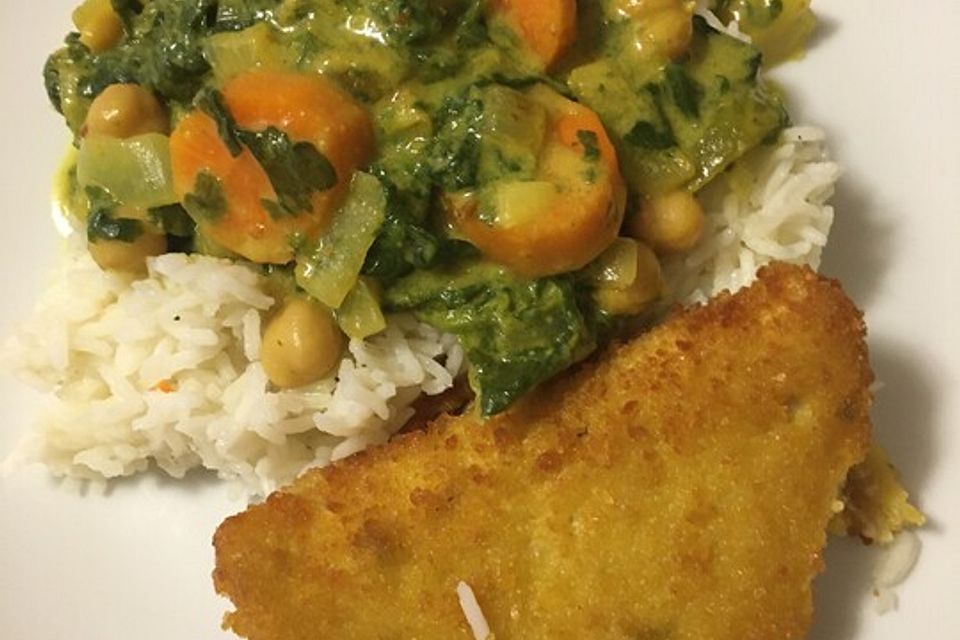 Veganes Kichererbsen-Curry mit Spinat und Möhren