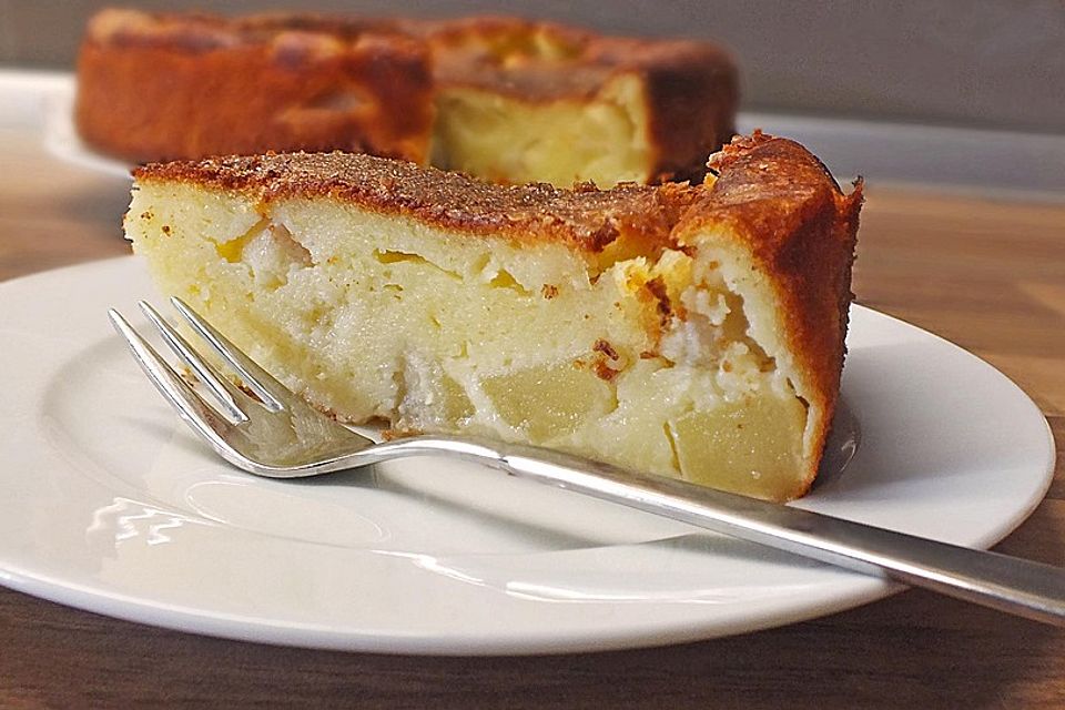 Apfelkuchen ohne Boden mit Quark-Vanillepudding