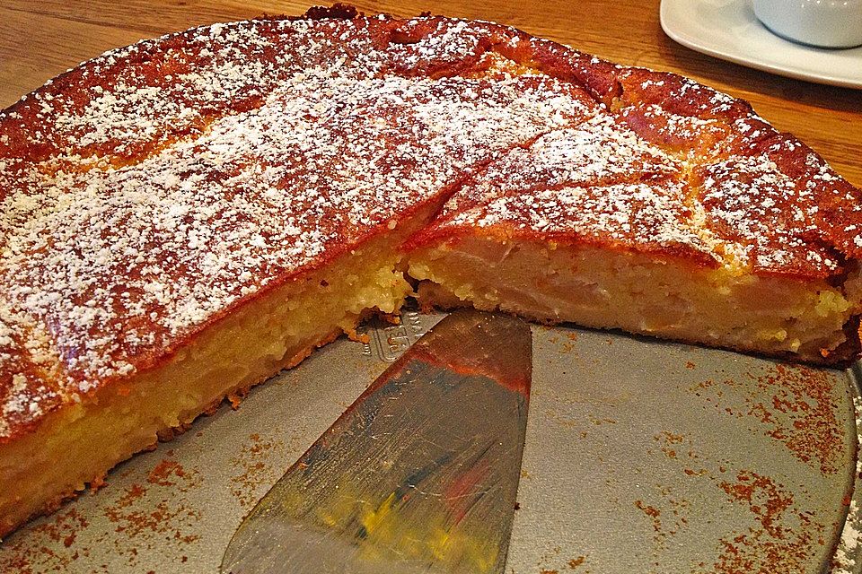 Apfelkuchen ohne Boden mit Quark-Vanillepudding