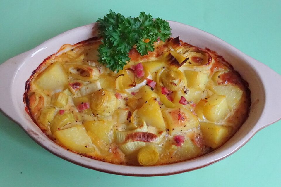 Sahne-Lauch-Kartoffelgratin