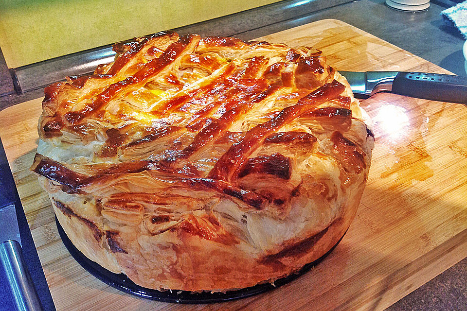 Rosenkohltarte mit geräucherter Makrele