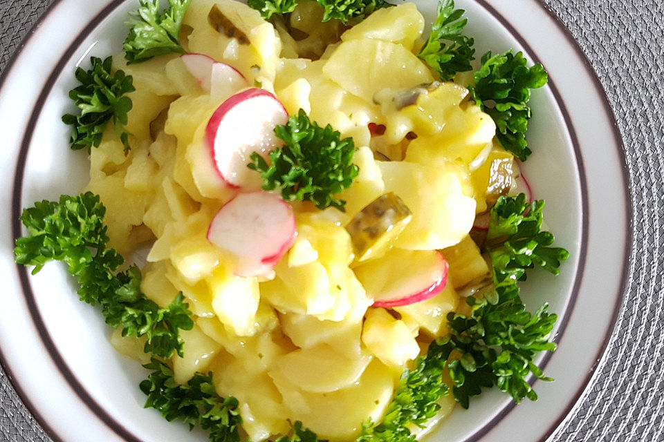 Kartoffel-Radieschen Salat mit Salatgurke und Kräutern