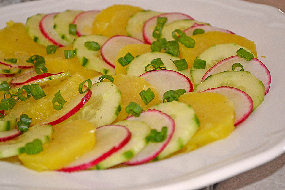 Kartoffel-Radieschen Salat mit Salatgurke und Kräutern