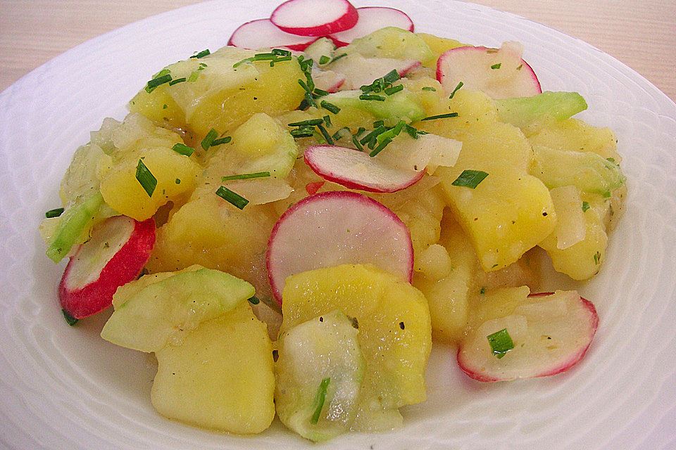 Kartoffel-Radieschen Salat mit Salatgurke und Kräutern