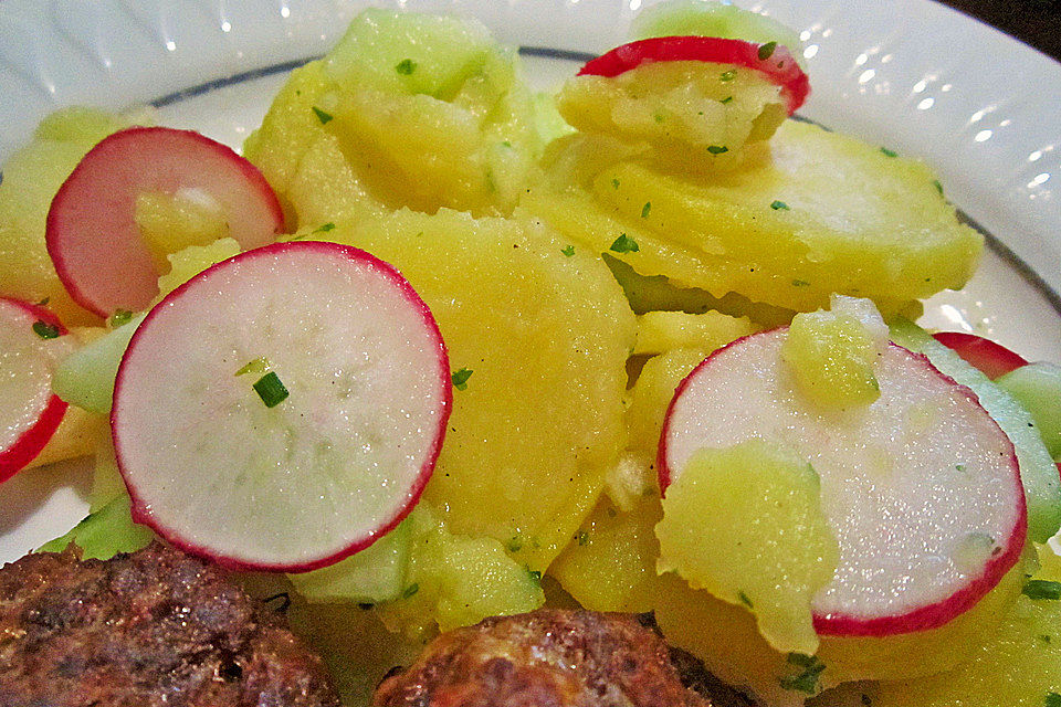 Kartoffel-Radieschen Salat mit Salatgurke und Kräutern