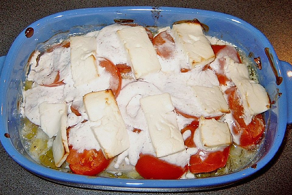 Fischauflauf mit Feta - Kruste