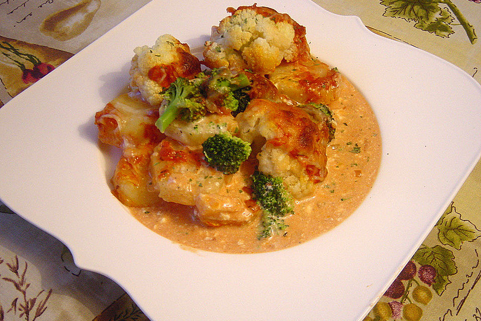 Blumenkohl-Brokkoli-Tomaten-Auflauf