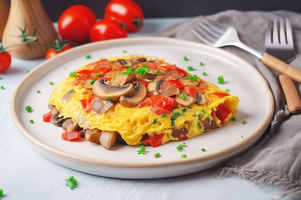 Omelette mit Tomaten und Pilzen