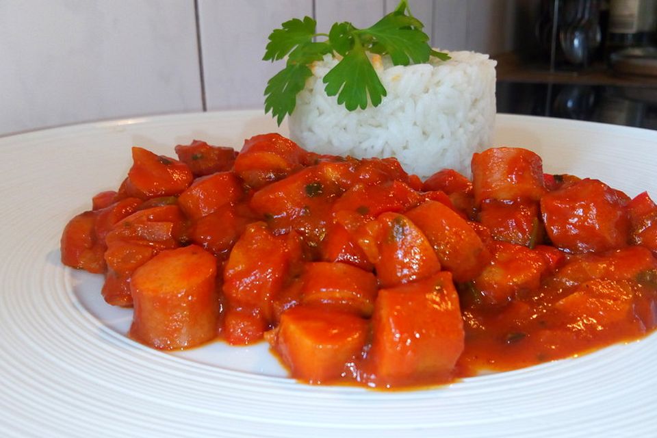 Würstchengulasch mit Paprika