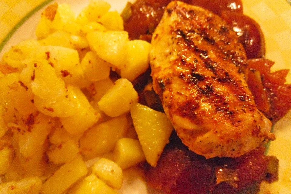 Fruchtige Hähnchenschnitzel mit geschmorten Pflaumen für 2 Personen Fruchtige Hähnchenschnitzel mit geschmorten Pflaumen für 2 Personen