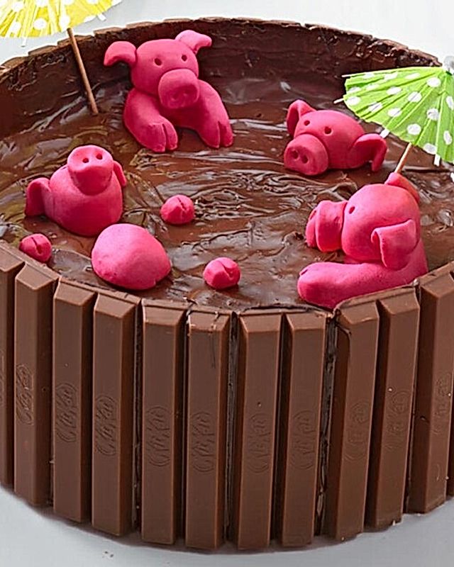 Schweinchen im Matschkübel-Torte