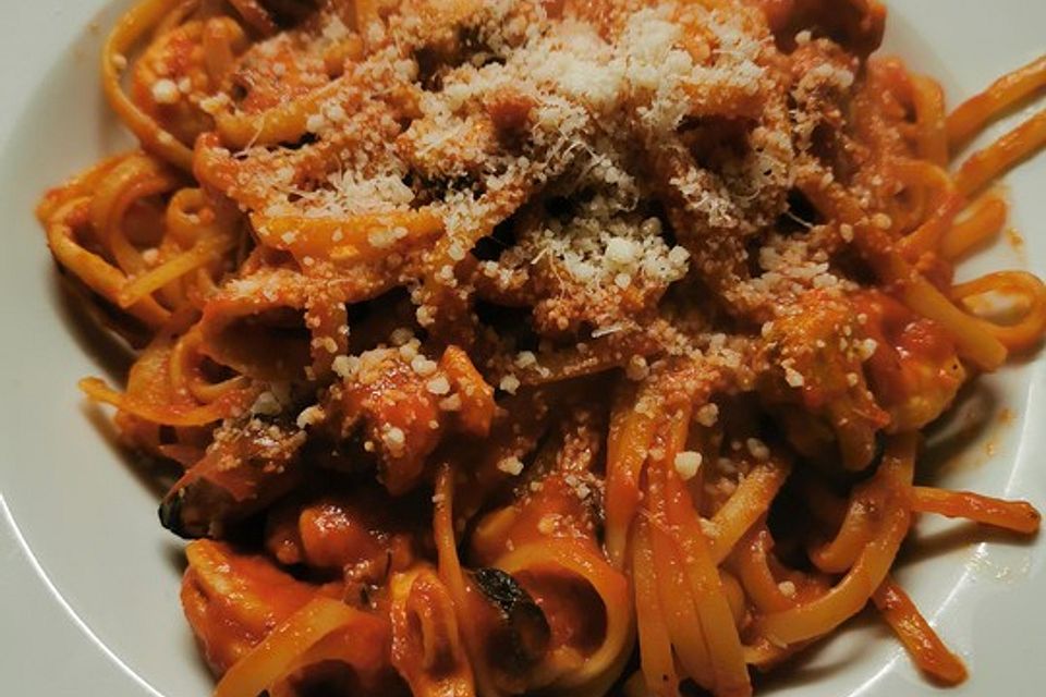 Spaghetti Meeresfrüchte mit passierten Tomaten