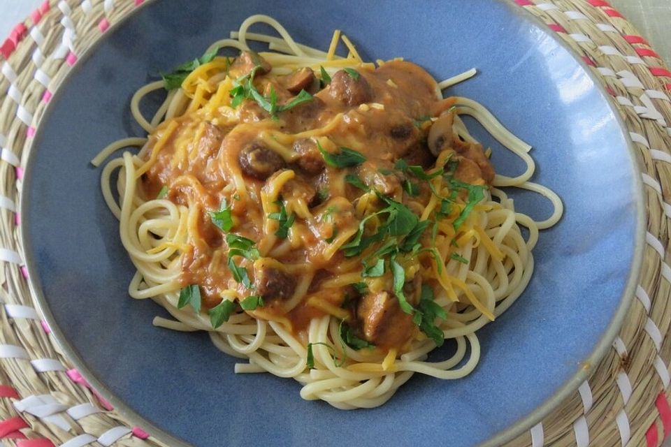 Spaghetti mit Pilz-Maronen-Soße