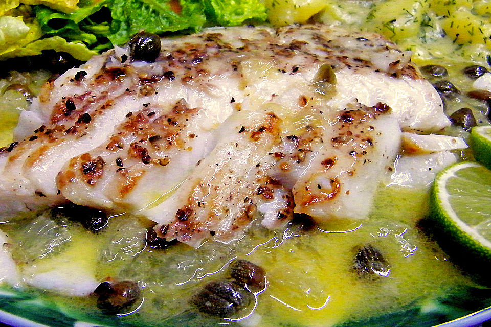 Kabeljaufilet mit Limetten-Kapern-Butter