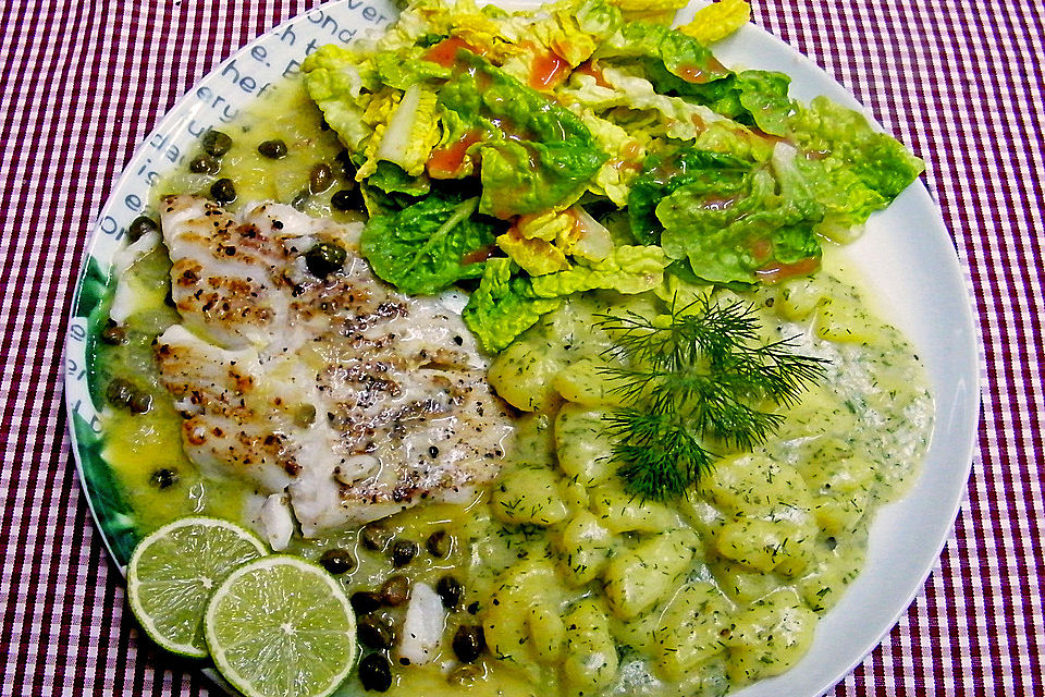 Kabeljaufilet mit Limetten-Kapern-Butter