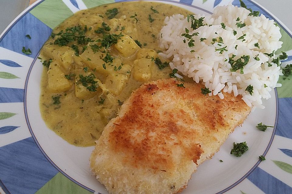 Hähnchenschnitzel mit Curry-Bananensoße