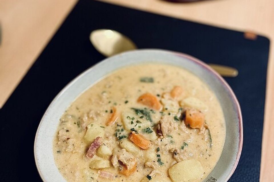 Kartoffel-Hackfleisch-Topf mit Schmand und Möhren