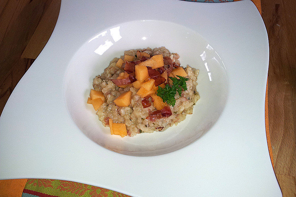 Risotto mit Rohschinken und Zuckermelone