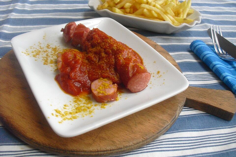 Currywurst mit scharfer Sauce