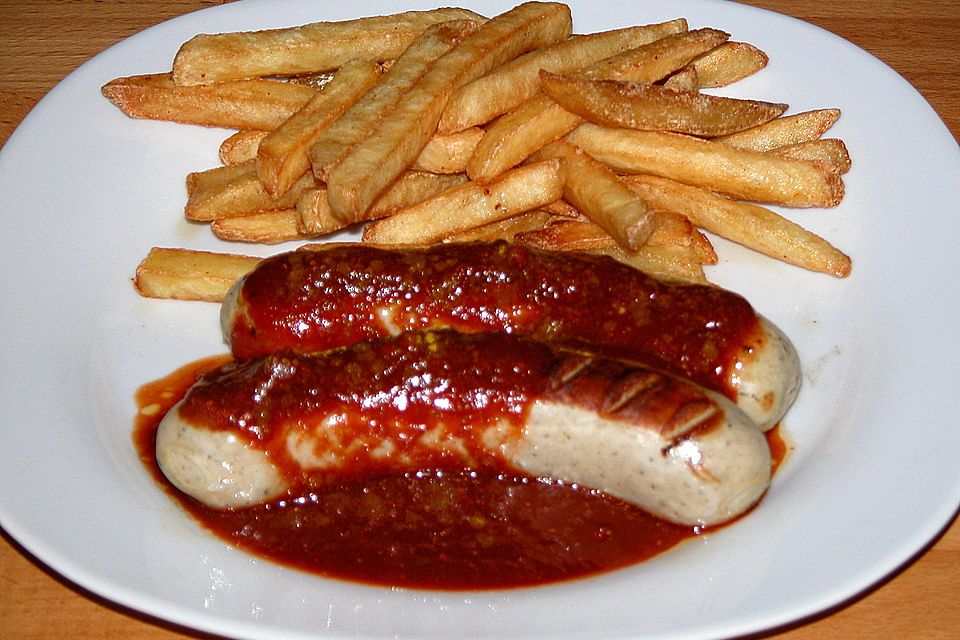 Currywurst mit scharfer Sauce