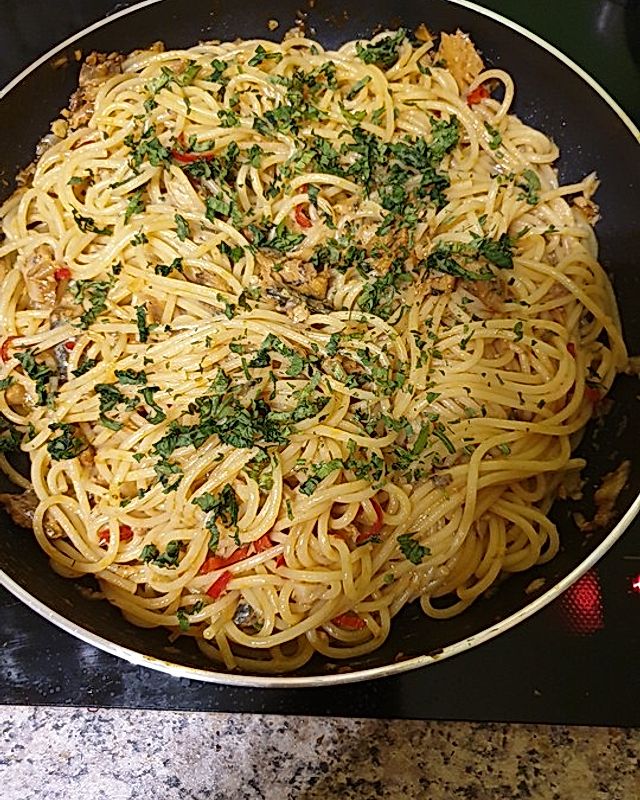 Spaghetti aglio e olio mit Fisch