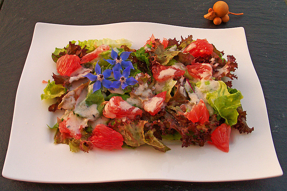 Blattsalate mit Grapefruit und Joghurt-Dressing