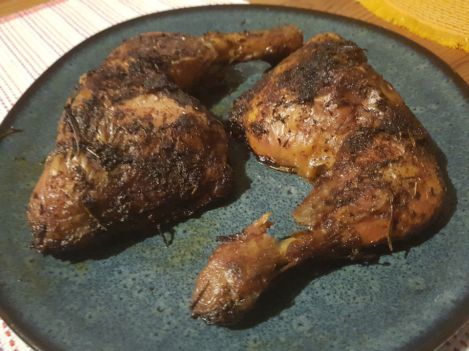 Leckere Hähnchenkeulen mit Knoblauch und Rosmarin von downhillcat| Chefkoch