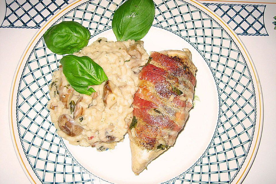 Hähnchen Cordon bleu auf Champignonrisotto