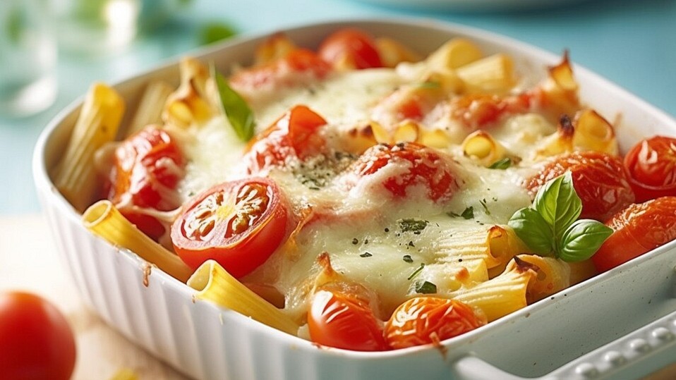 Cremiger-Nudelauflauf-mit-Tomaten-und-Mozzarella